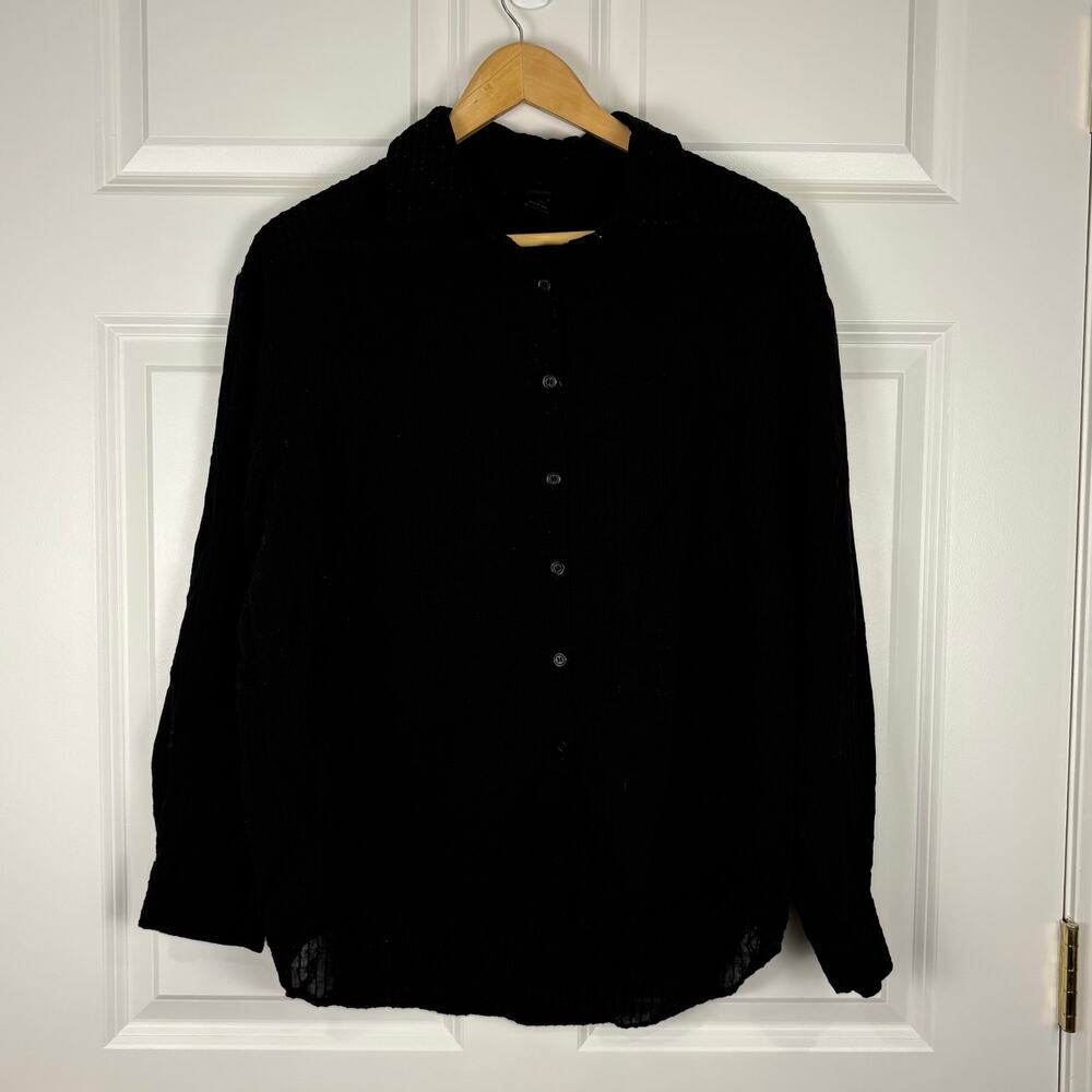 Dazy Long Sleeve Semi Sheer Button Up Shirt Textured Gauzy Dark Academia Large